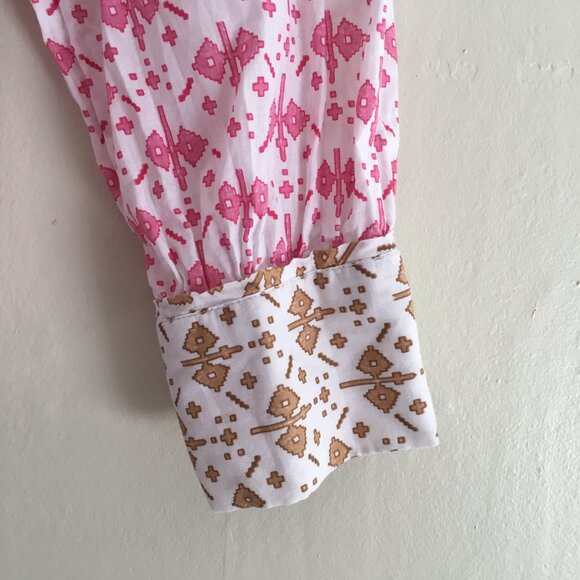 Sundance Pink and White Aztec Print Button-Up Blouse Size XL - Picture 6 of 9
